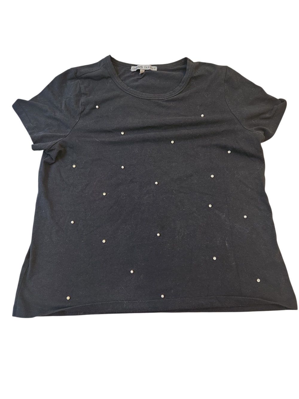 Black Tee with Pearl/Rhinestone Studs